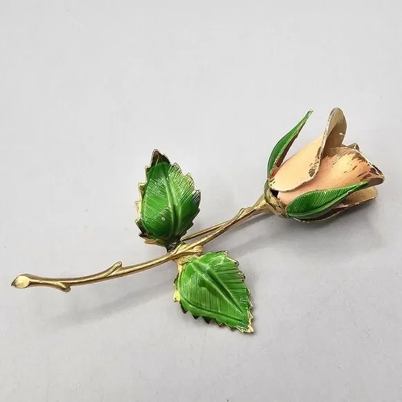 Lot Enamel Flower Brooch Pin (3) Gold Tone Pink Peach White Rose Floral Giovanni - Picture 10 of 13